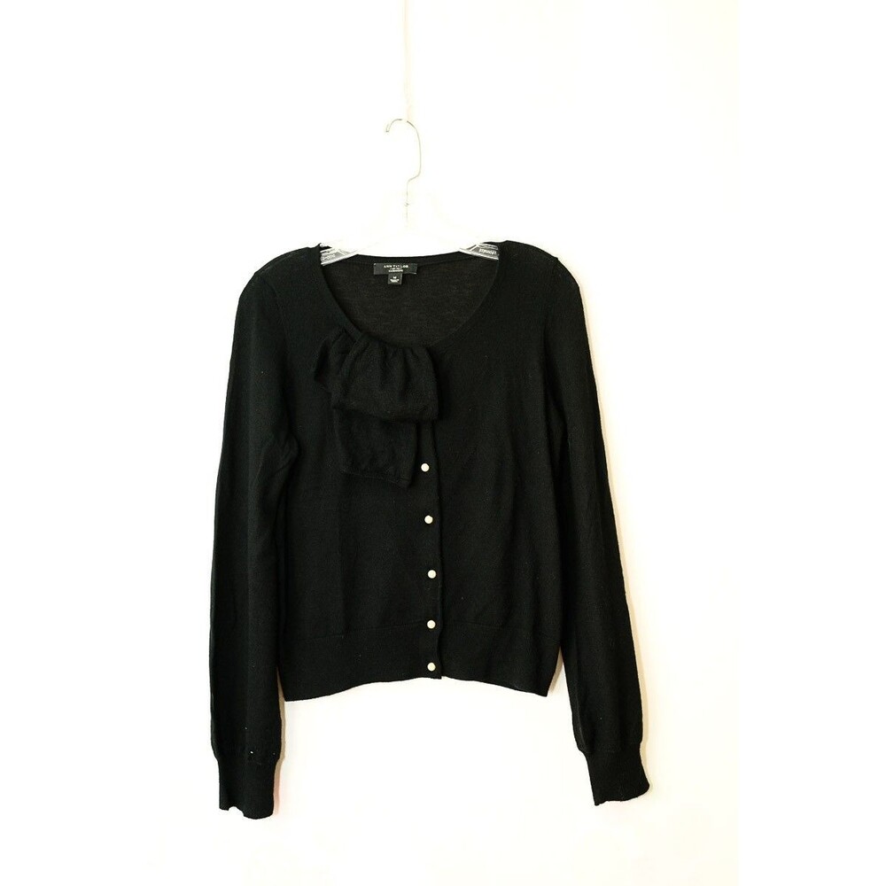 Ann‎ Taylor Black Cashmere M Sweater bow moth hole